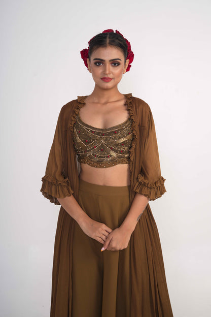 Chocolate Brown Chiffon Co-ord Set