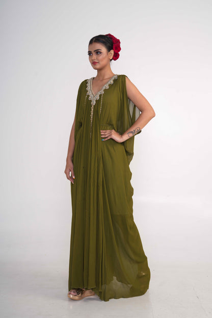 Olive Drape Gown