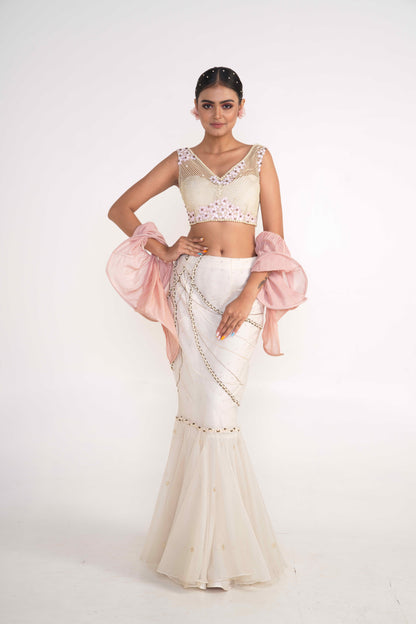 Ivory Fish-Cut Lehenga Set
