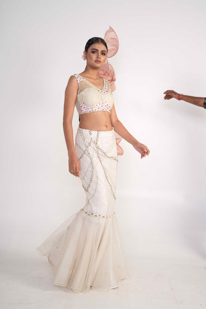 Ivory Fish-Cut Lehenga Set