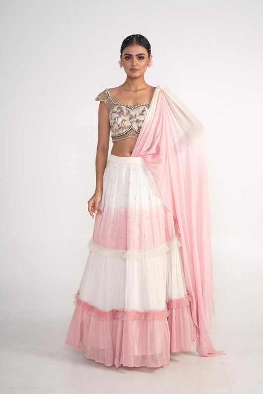 Ivory and Peach Lehenga Set