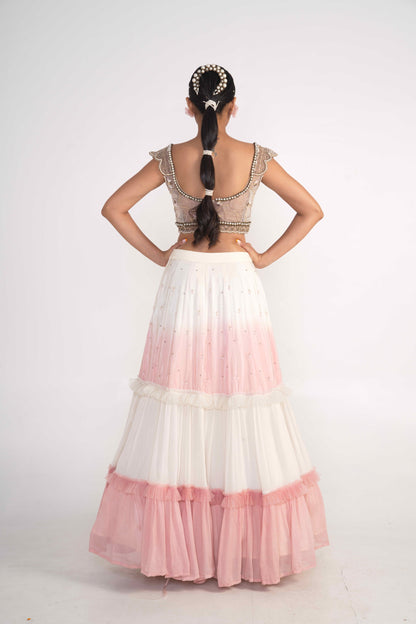 Ivory and Peach Lehenga Set