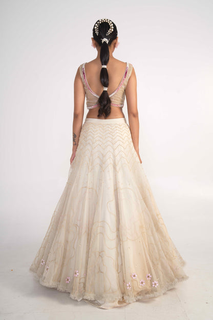 Ivory organza Lehenga Set