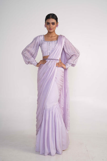 Lavender Draped Saree with Belt