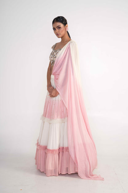 Ivory and Peach Lehenga Set