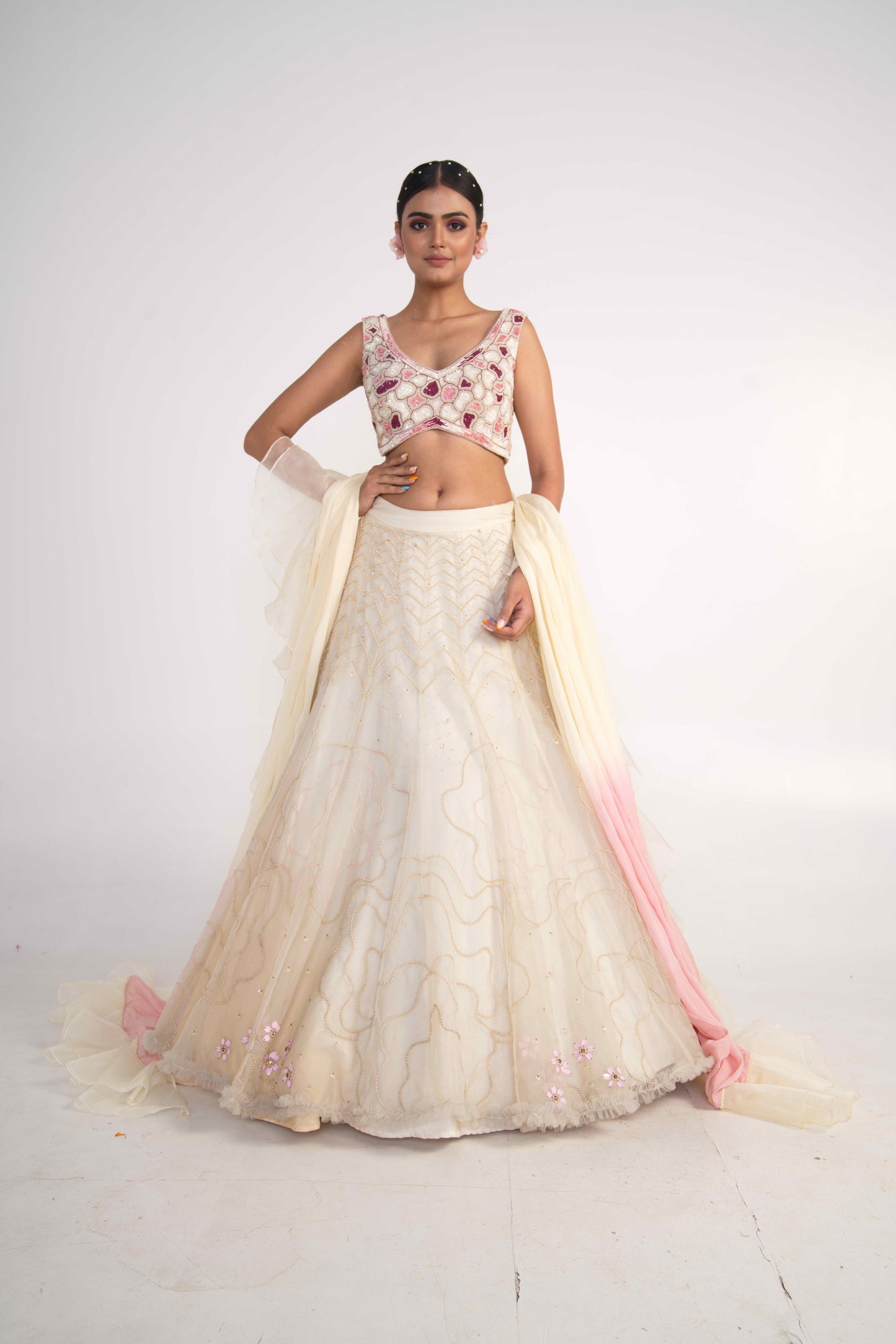 Ivory organza Lehenga Set