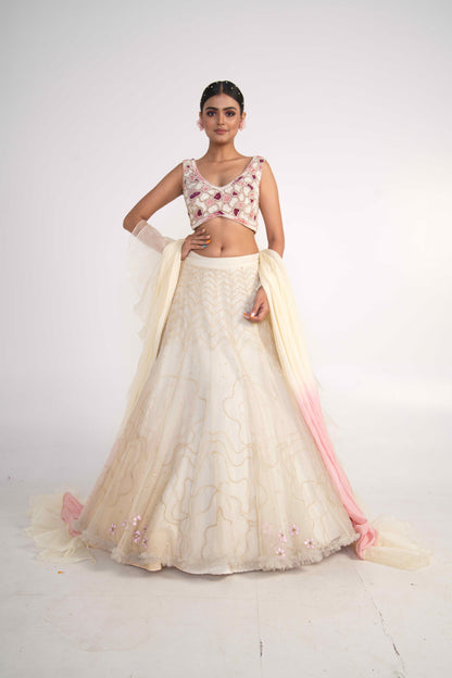 Ivory organza Lehenga Set