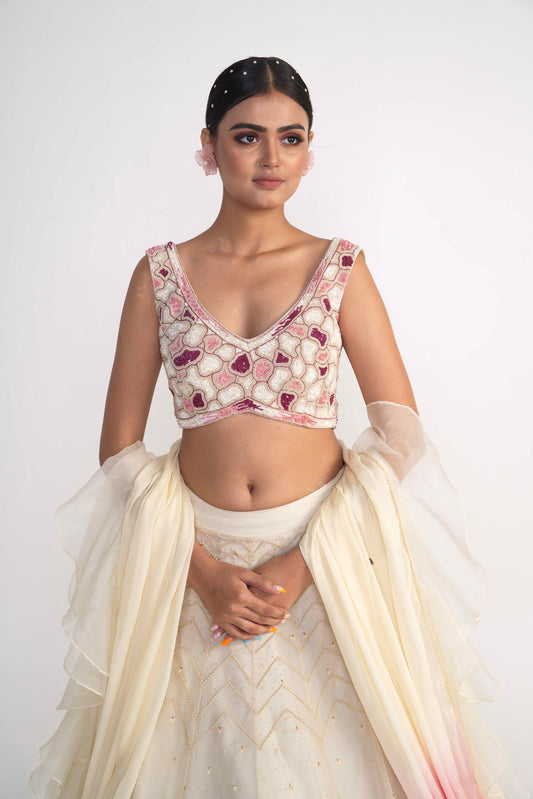 Ivory organza Lehenga Set
