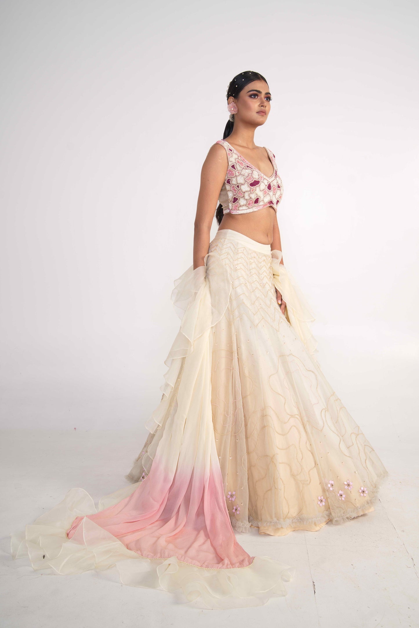 Ivory organza Lehenga Set