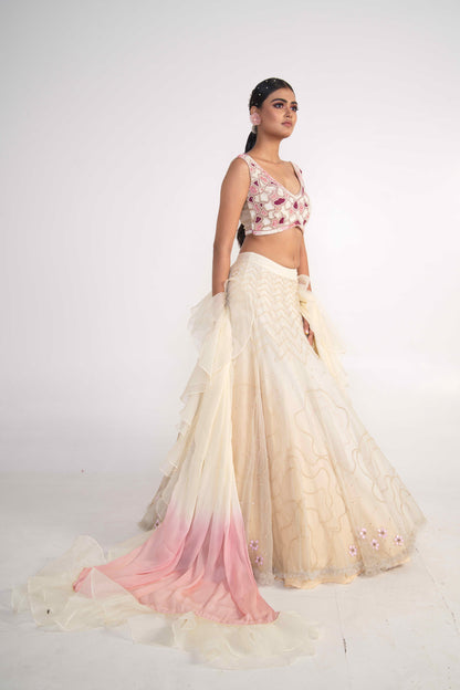 Ivory organza Lehenga Set