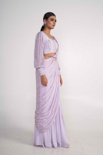 Lavender Draped Saree with Belt