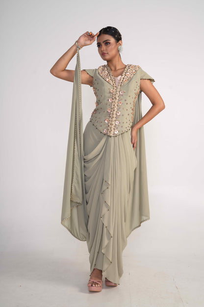 Moss Green Draped jacket set