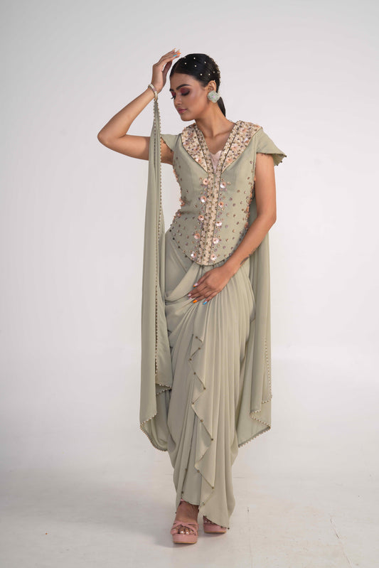 Moss Green Draped jacket set