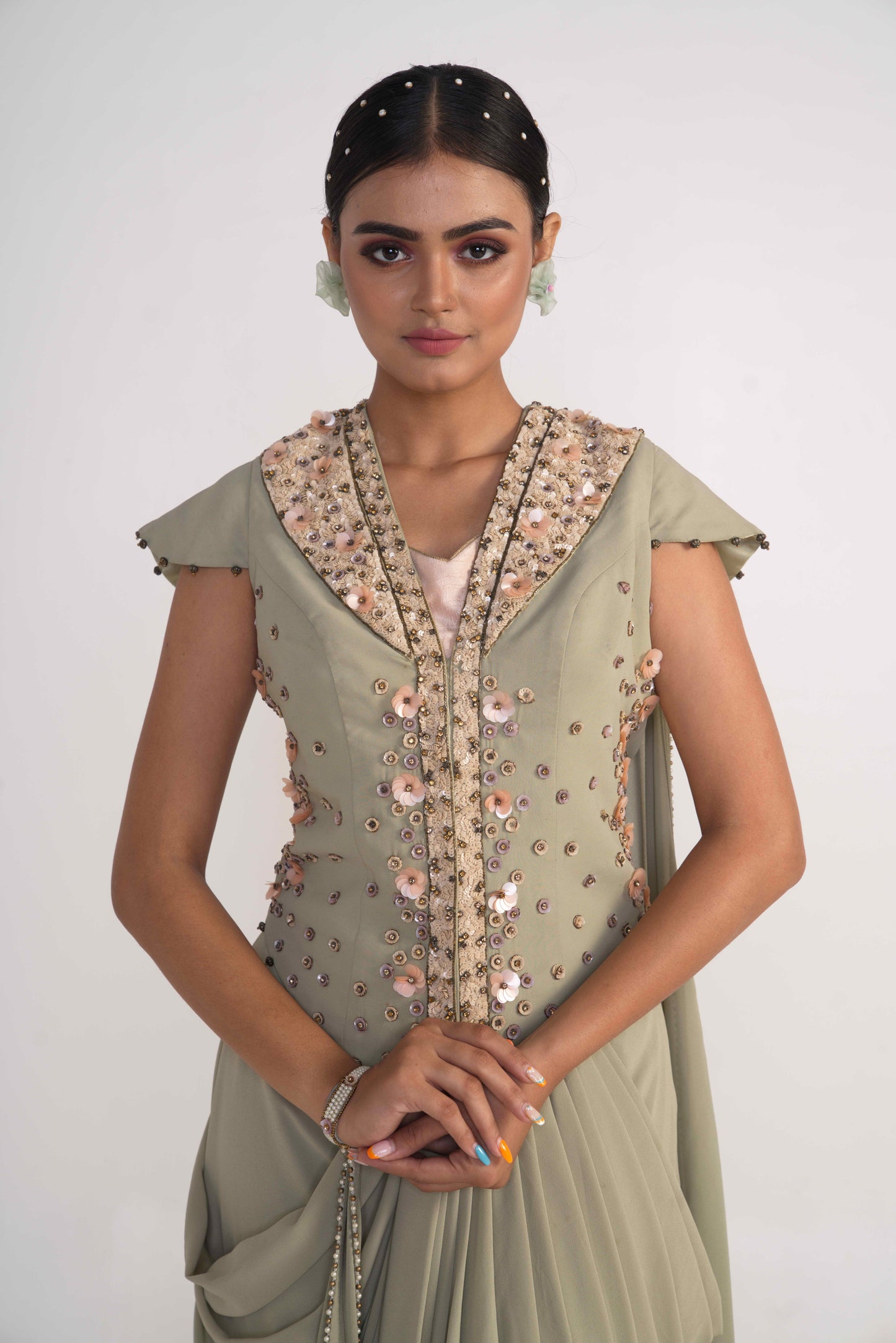 Moss Green Draped jacket set