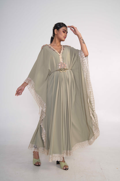 Sage Green Kaftaan With Belt