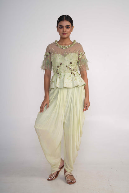 Lime Green Dhoti with peplum top