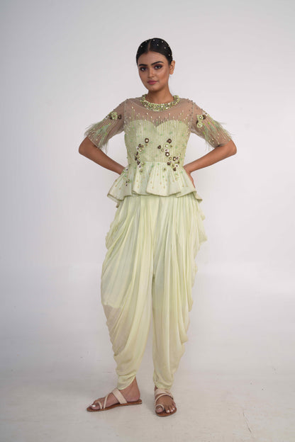 Lime Green Dhoti with peplum top