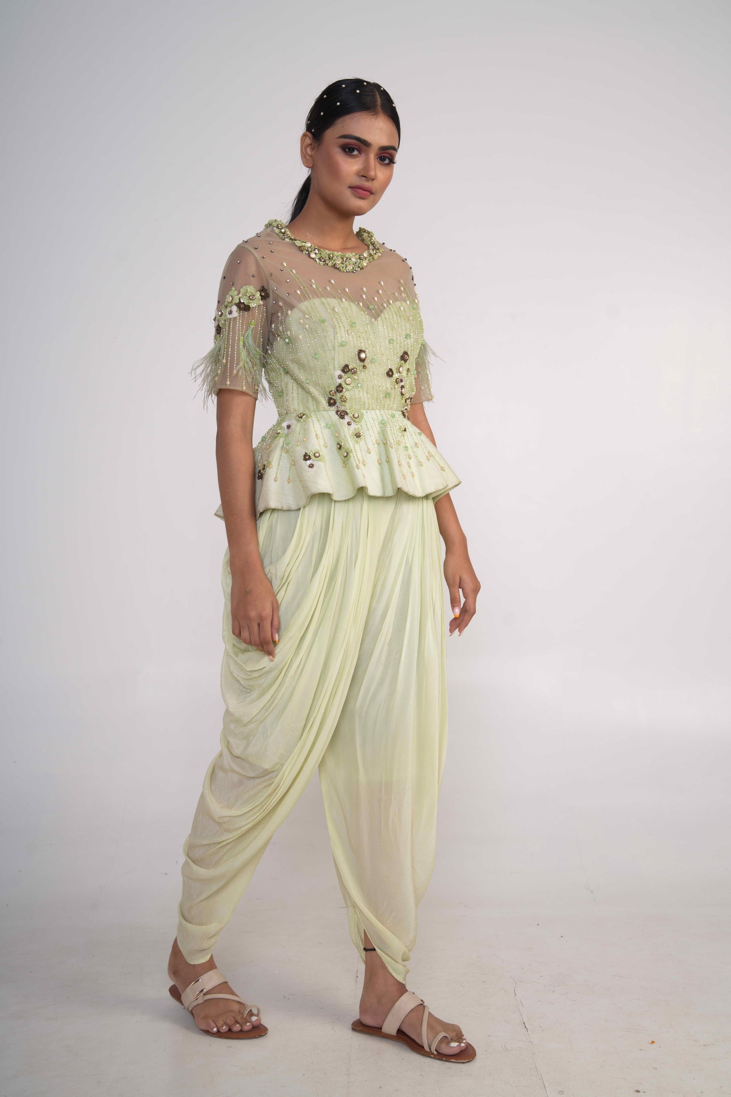 Lime Green Dhoti with peplum top