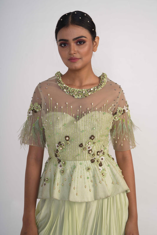Lime Green Dhoti with peplum top
