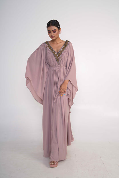 Oyster Kaftan dress With Belt