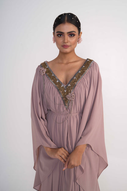 Oyster Kaftan dress With Belt