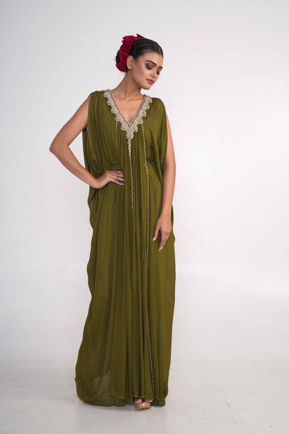 Olive Drape Gown