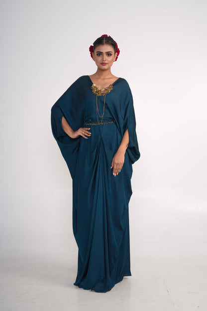 Teal Blue Kaftan With Belt