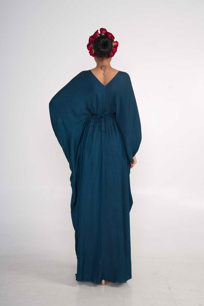 Teal Blue Kaftan With Belt