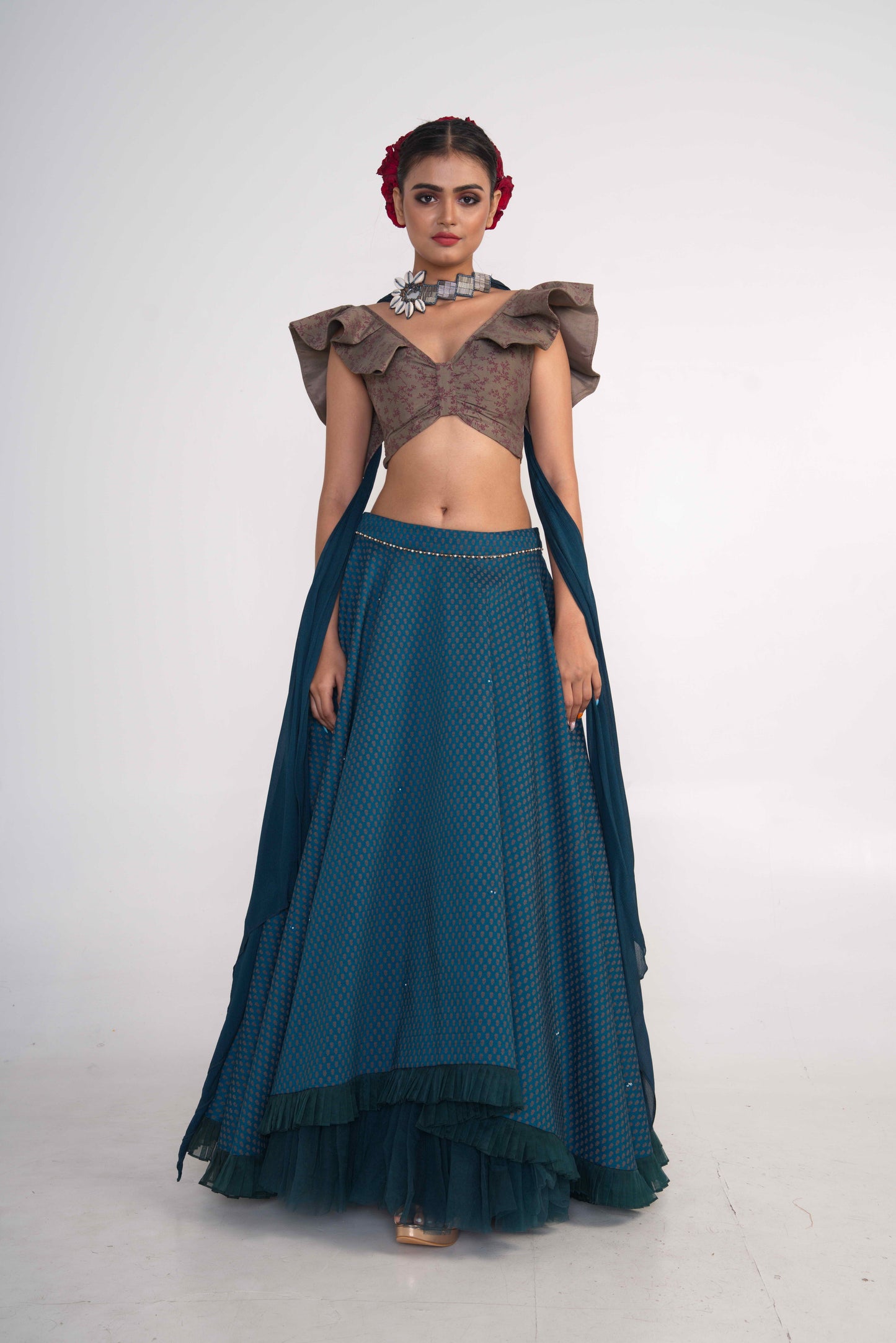 Teal Silk Lehenga Set