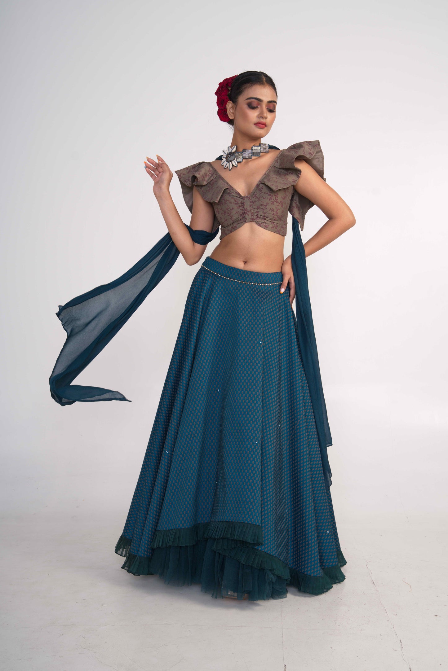 Teal Silk Lehenga Set