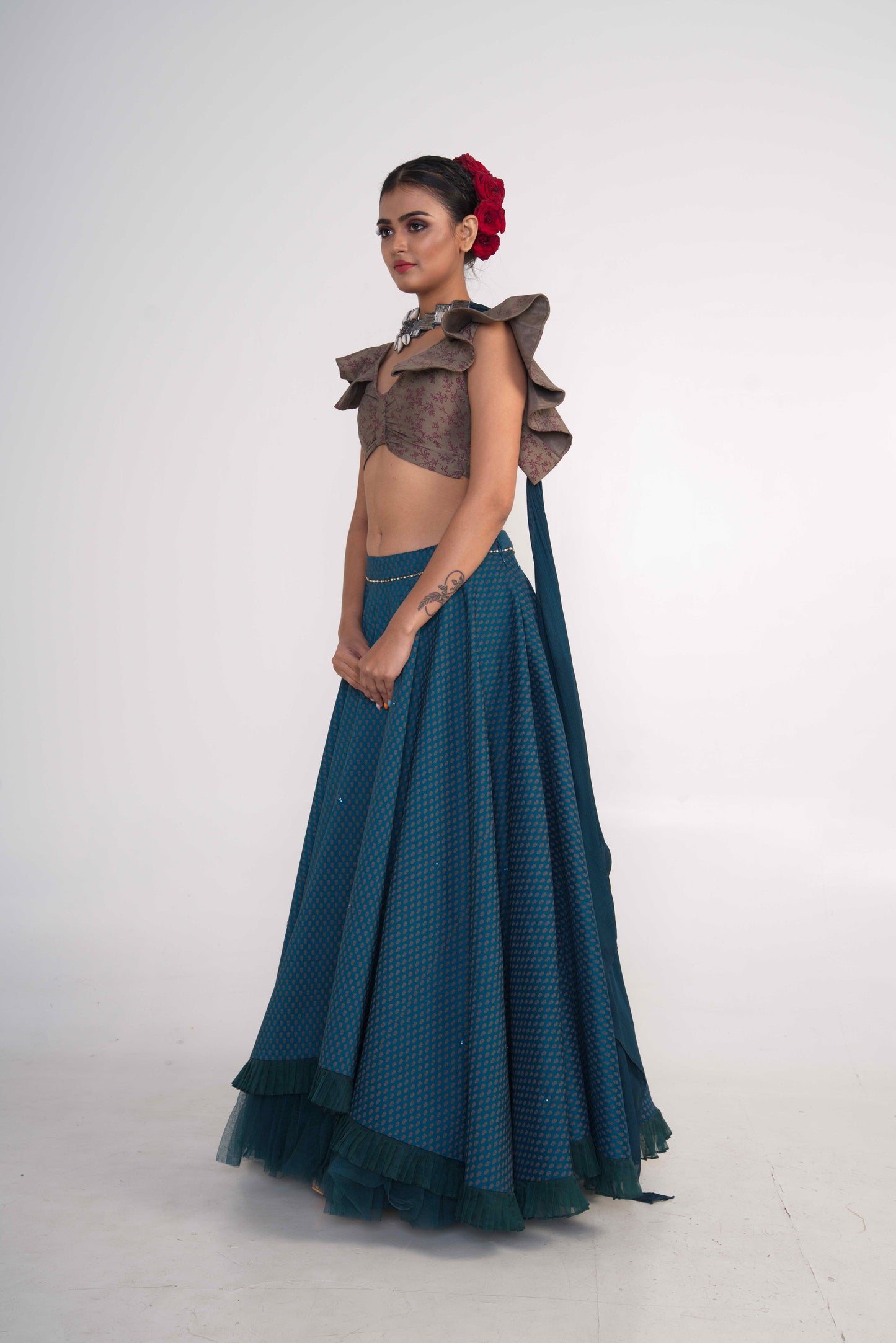 Teal Silk Lehenga Set