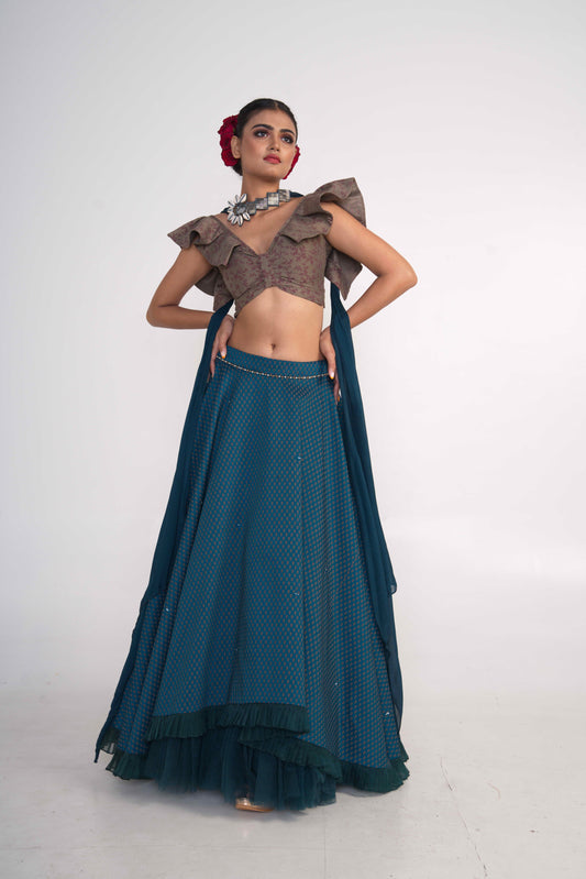 Teal Silk Lehenga Set