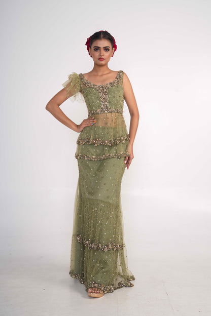 Moss Green Net skirt  Set