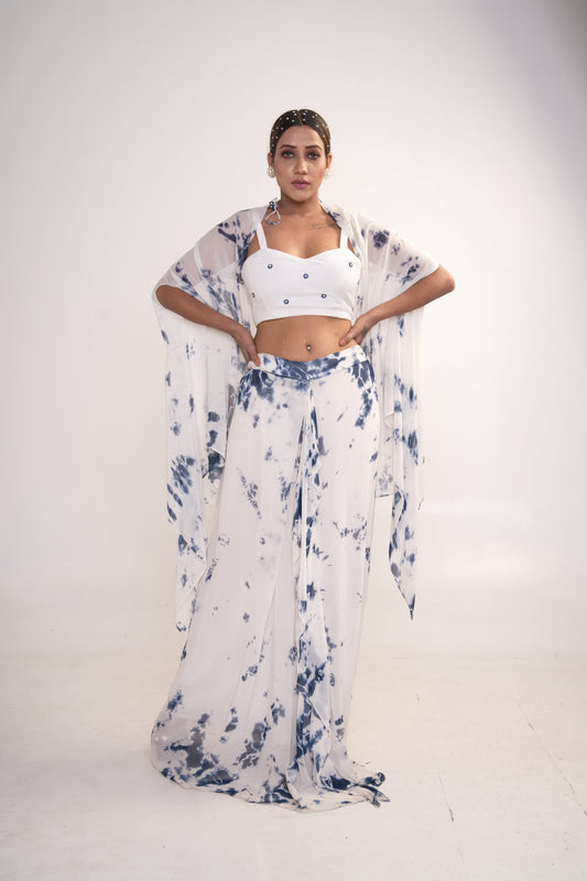 White and Blue Tie-Dye Co-ord Set
