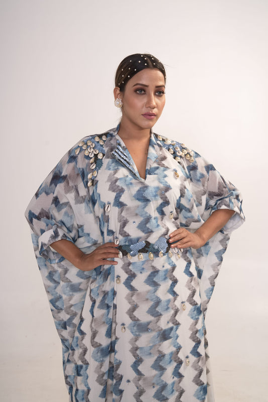 Multi color Printed Shirt Kaftan With Belt