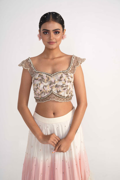 Ivory and Peach Lehenga Set