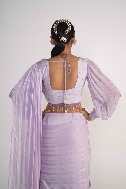 Lavender Draped Saree with Belt