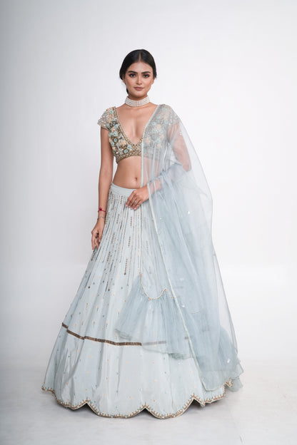 Aqua scallop lehenga set