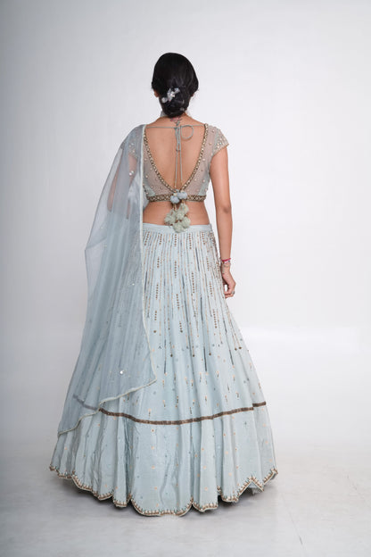 Aqua scallop lehenga set