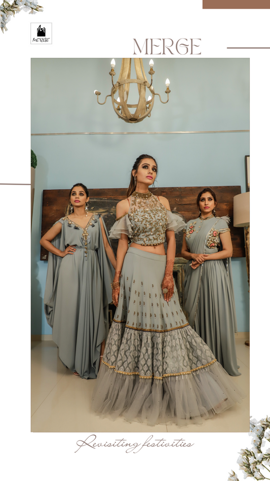 Ice blue tiered lehenga set